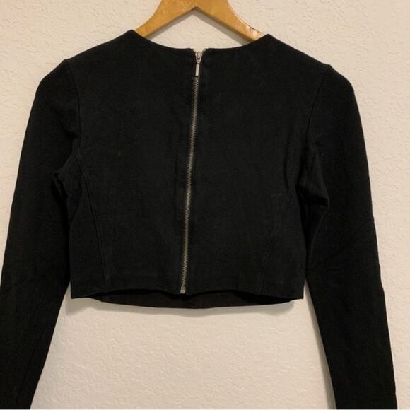 Club Monaco Black Faux Suede Long Sleeve Crop Top - Picture 6 of 12